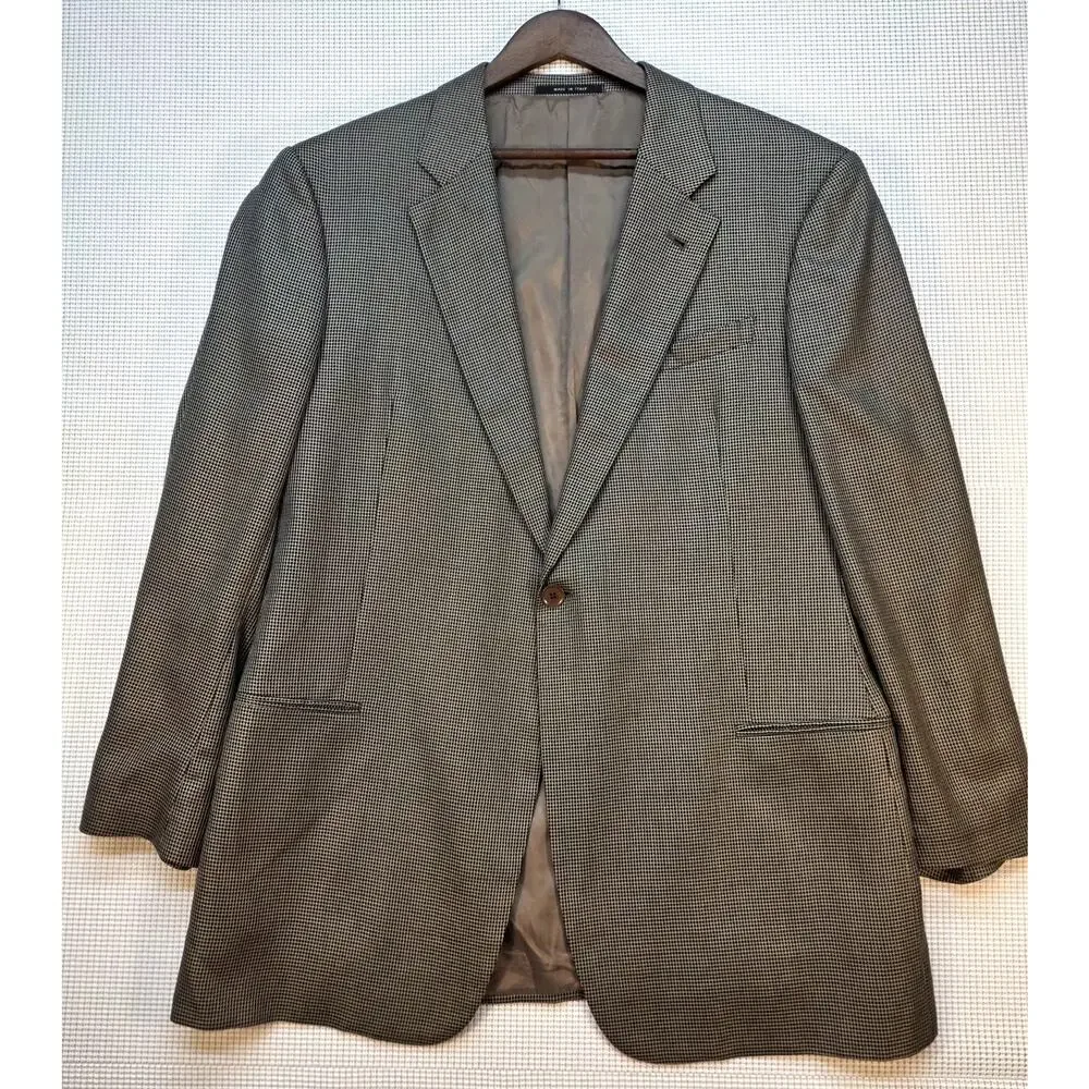 VTG Armani Collezioni Blazer Mens 36L 46L Silk Wool Houndstooth Sport Coat Italy